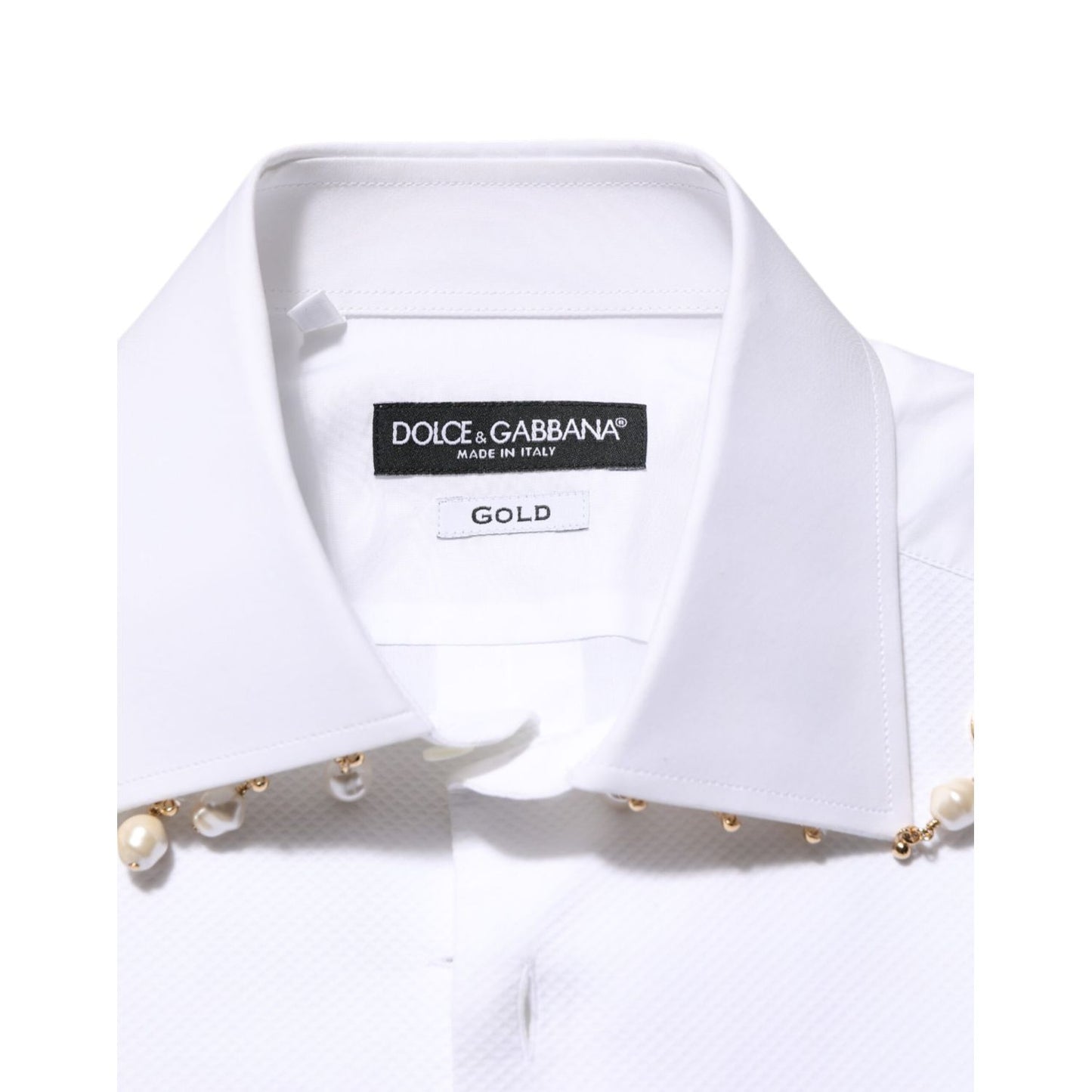 Dolce & Gabbana White Cotton DG Logo Pearl GOLD Formal Shirt