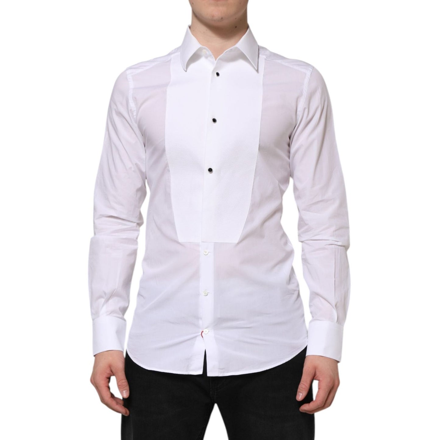 Dolce & Gabbana White Cotton GOLD Bib Poplin Formal Shirt