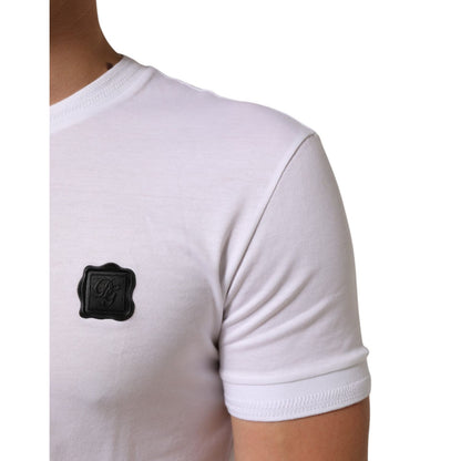 Dolce & Gabbana White Cotton Logo Patch Crew Neck T-shirt
