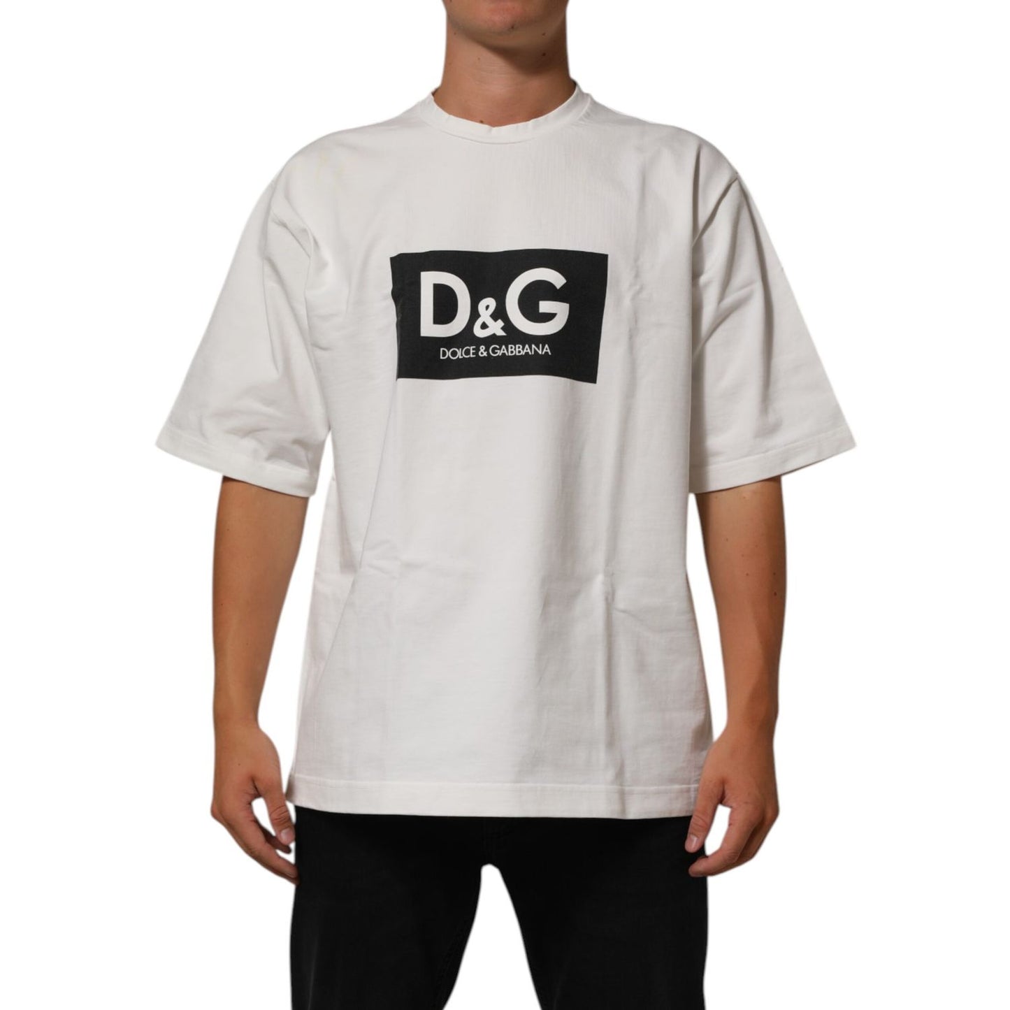 Dolce & Gabbana White Cotton Logo Print Crew Neck Men T-shirt