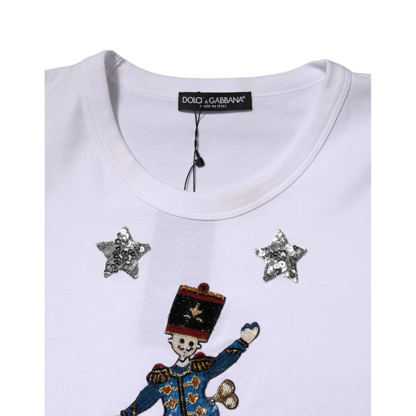 Dolce & Gabbana White Cotton Sequin Embellished Top T-shirt