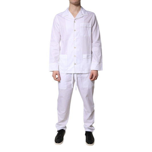 Dolce & Gabbana White Cotton Shirt Pants Pajama Set Sleepwear Dolce & Gabbana