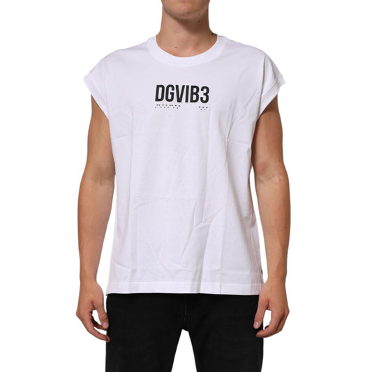 Dolce & Gabbana White Cotton Sleeveless Printed Tank T-shirt Dolce & Gabbana