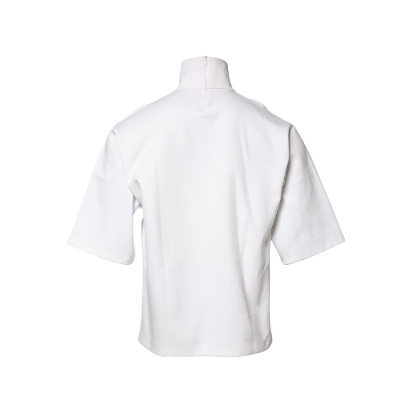 Dolce & Gabbana White Cotton Turtleneck DG Applique T-shirt