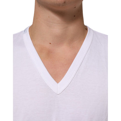 Dolce & Gabbana White Cotton V-Neck Short Sleeves T-shirt