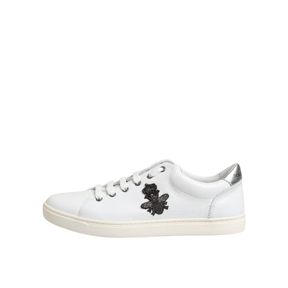 Dolce & Gabbana White Crown Bee Leather Low Top Sneakers Shoes