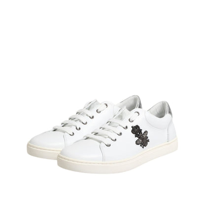 Dolce & Gabbana White Crown Bee Leather Low Top Sneakers Shoes