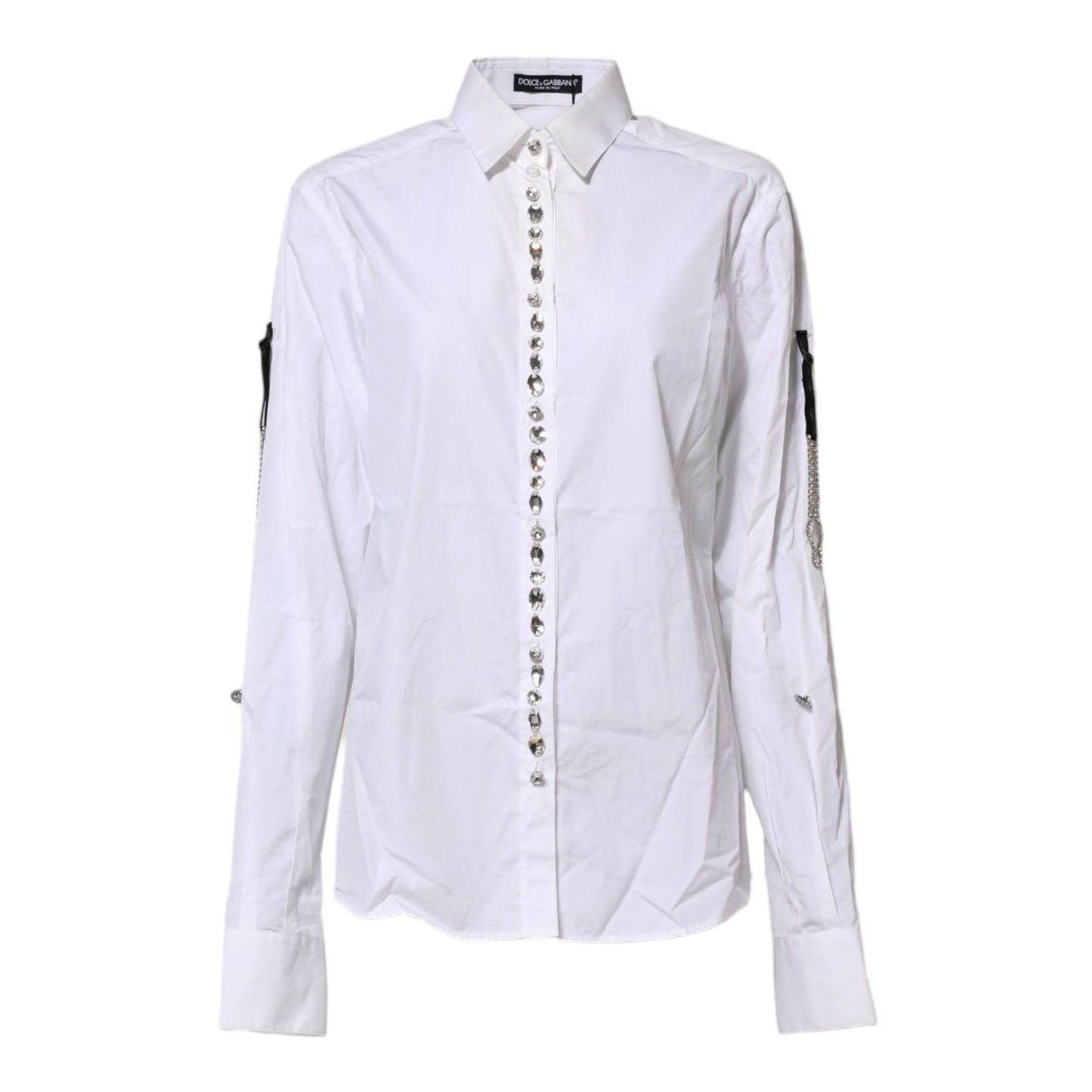 Dolce & Gabbana White Crystal Embellished Collared Shirt Top