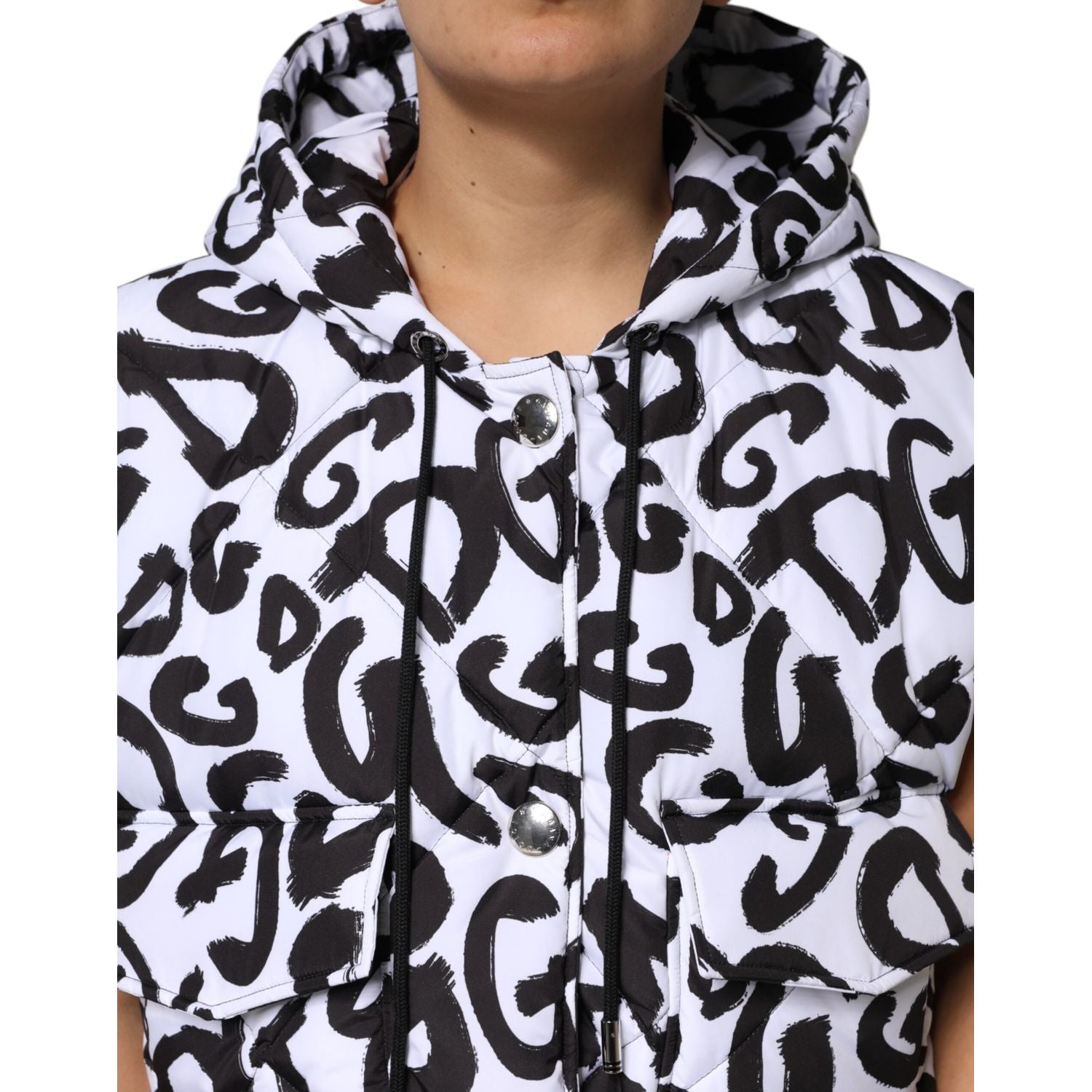 Dolce & Gabbana White DG Mania Hooded Sleeveless Puffer Jacket