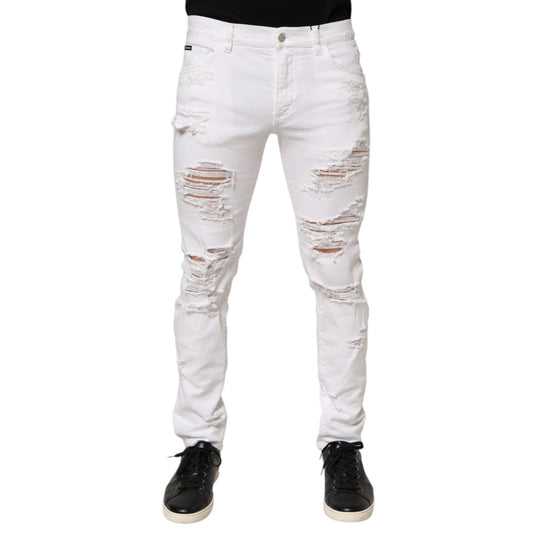 Dolce & Gabbana White Distressed Ripped Denim Trouser Jeans