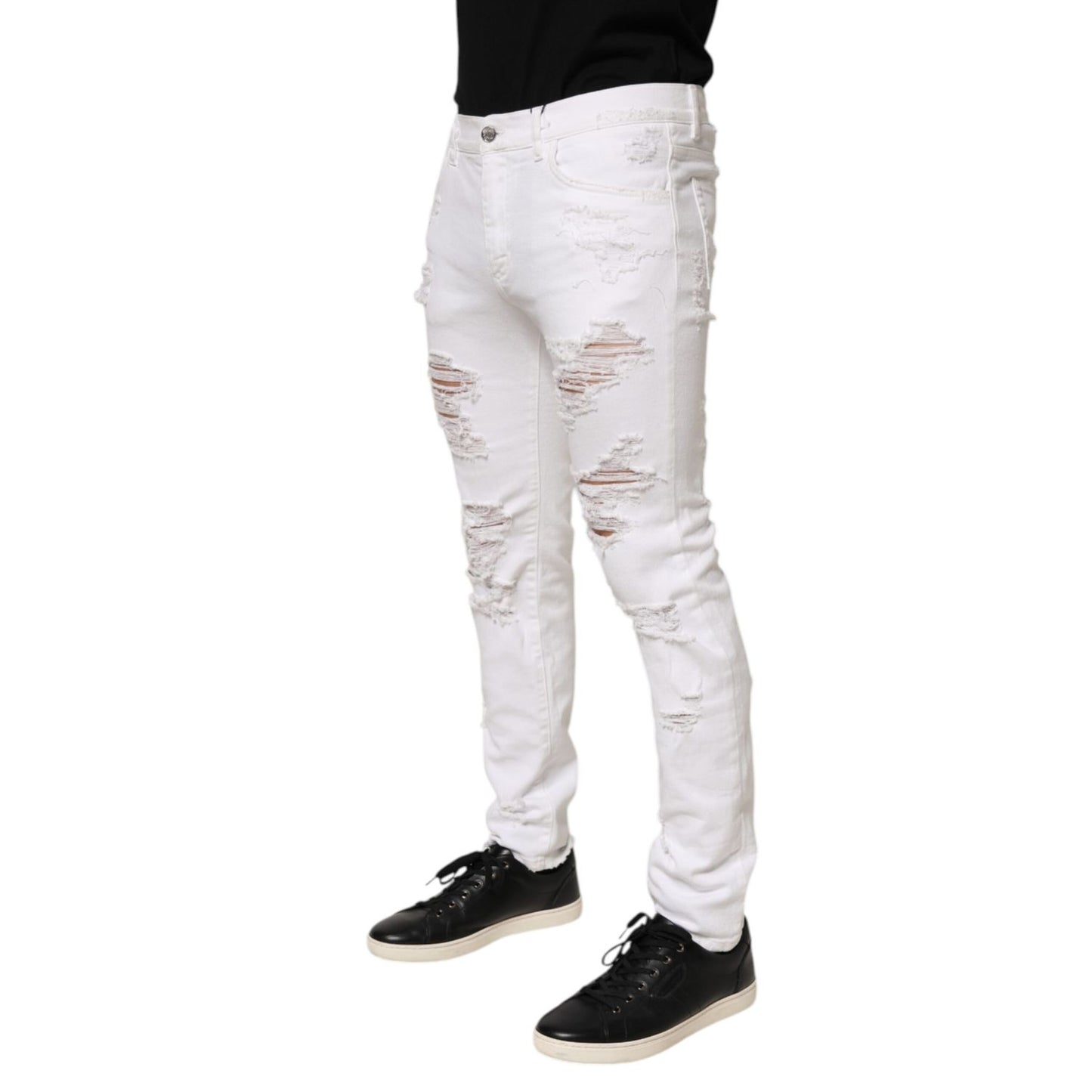 Dolce & Gabbana White Distressed Ripped Denim Trouser Jeans