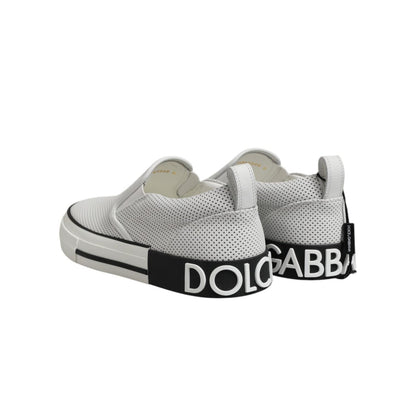 Dolce & Gabbana White Dotted Leather Slip On Men Sneakers Shoes