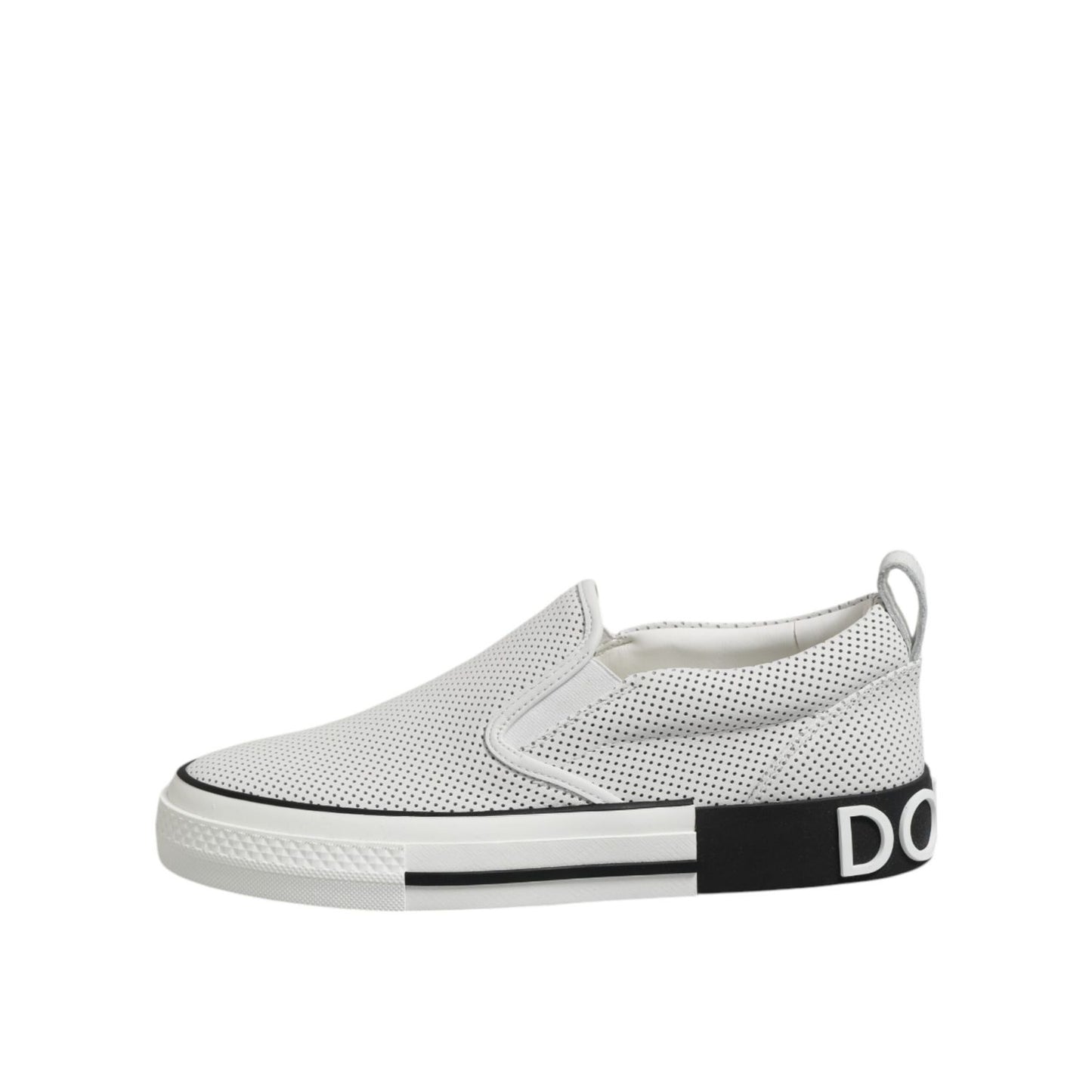 Dolce & Gabbana White Dotted Leather Slip On Men Sneakers Shoes