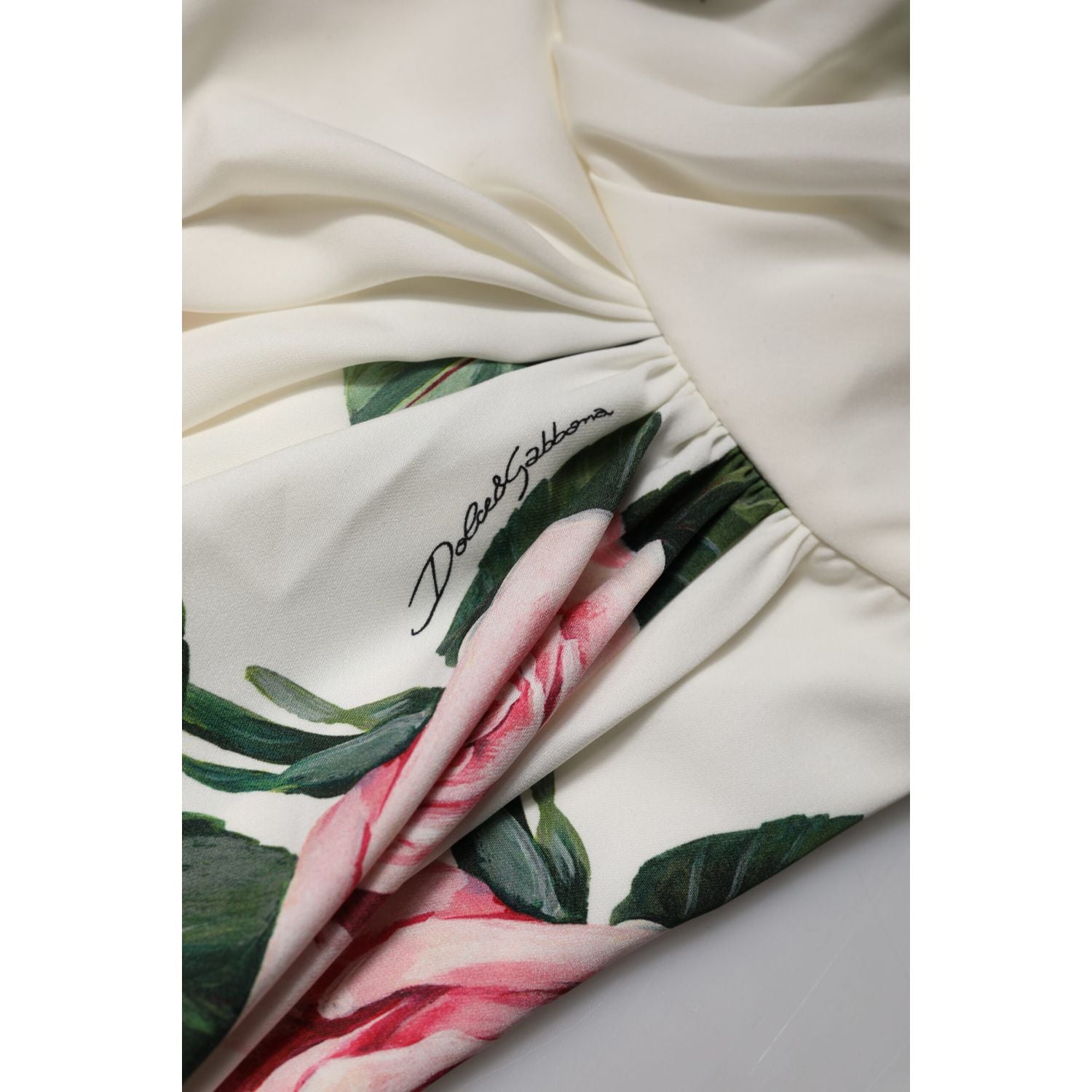 Dolce & Gabbana White Floral One Shoulder Sheath Midi Dress