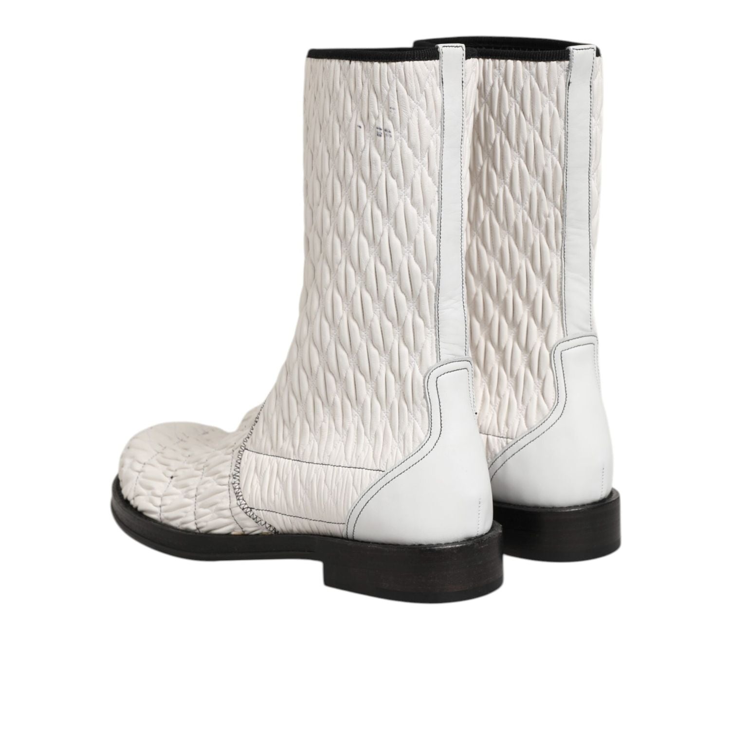 Dolce & Gabbana White Lambskin Leather Mid Calf Boots Shoes