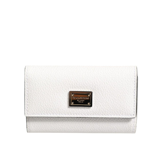 Dolce & Gabbana White Leather Card Case Holder Wallet Gold Logo Plate Key Holder Dolce & Gabbana