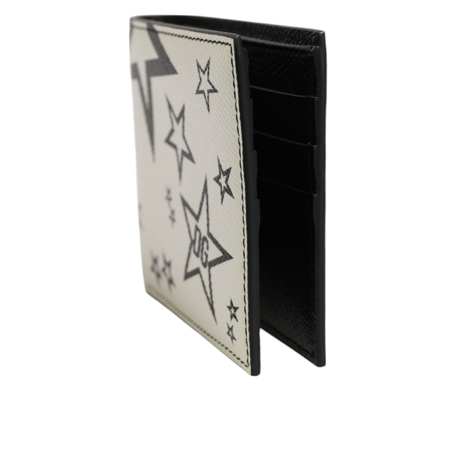 Dolce & Gabbana White Leather DG Star Logo Bifold Men Card Holder Wallet