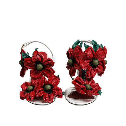 Dolce & Gabbana White Leather Floral Detailing Sandals Shoes