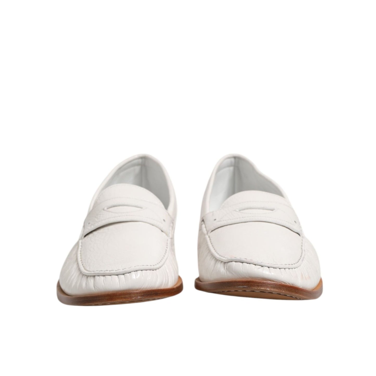 Dolce & Gabbana White Leather Loafers Moccasins Slip On Shoes