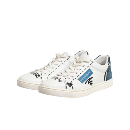 Dolce & Gabbana White Leather Printed Low Top Sneakers Shoes