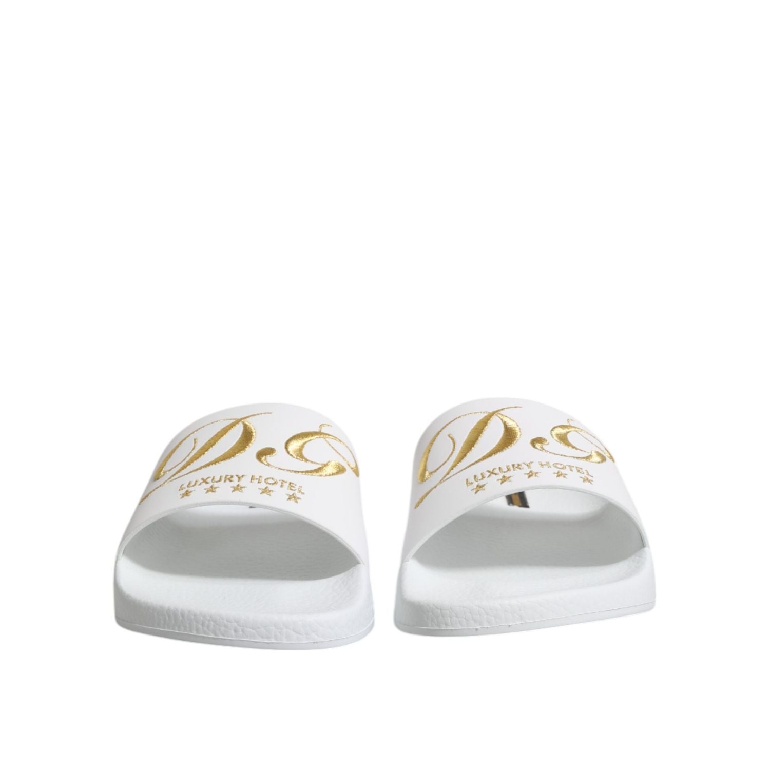 Dolce & Gabbana White Leather Slides Sandals Beachwear Shoes