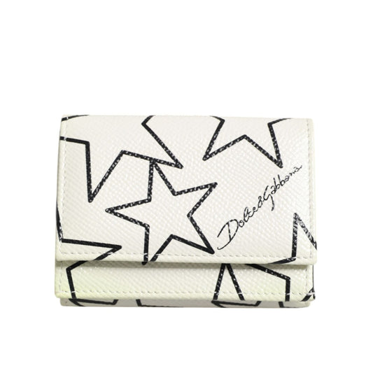 Dolce & Gabbana White Leather Trifold DG Star Print Card Holder Wallet Dolce & Gabbana