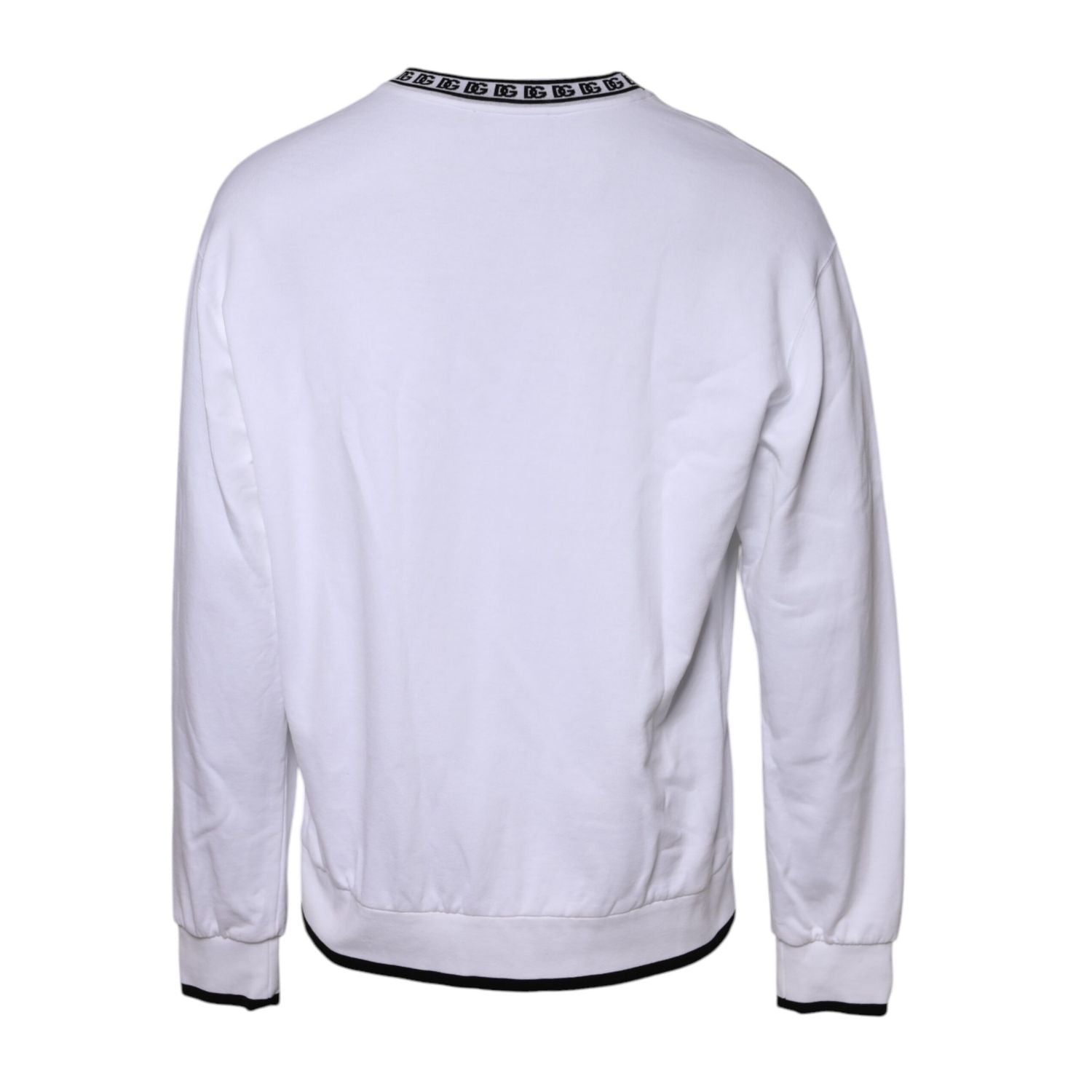 Dolce & Gabbana White Logo Cotton Crew Neck Pullover Sweater