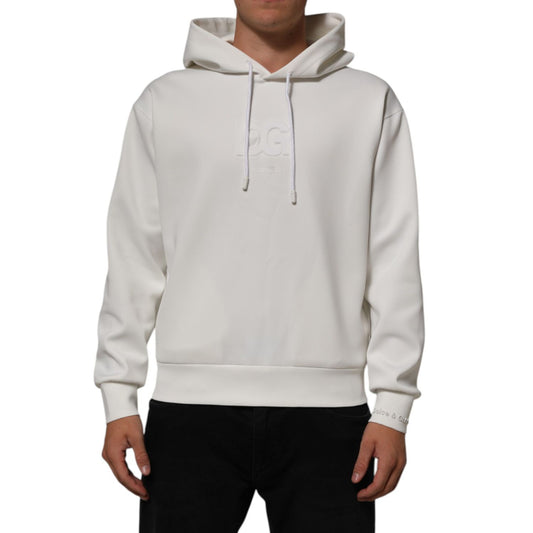 Dolce & Gabbana White Logo Hooded Men Sweatshirt Sweater Dolce & Gabbana