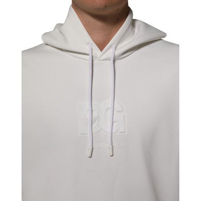 Dolce & Gabbana White Logo Hooded Men Sweatshirt Sweater