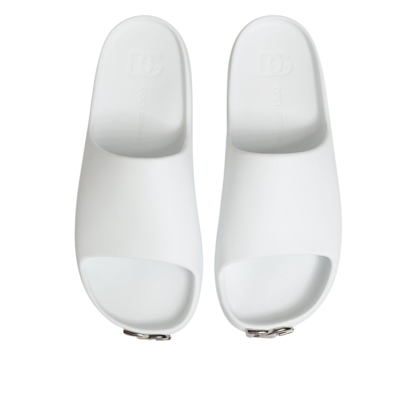 Dolce & Gabbana White Logo Slides Sandals Men Beachwear Shoes
