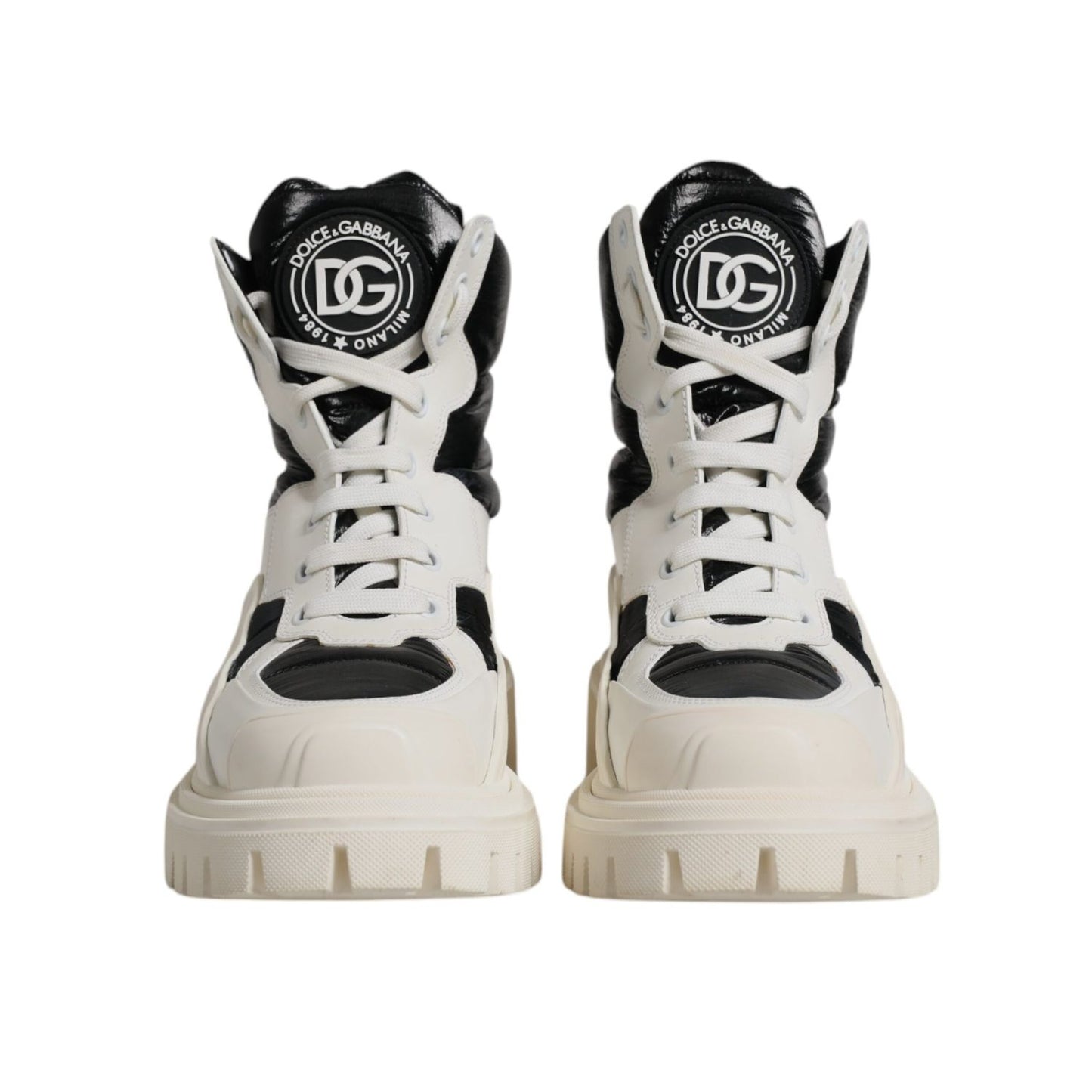 Dolce & Gabbana White Padded Mid Calf Lace Up Boots Shoes