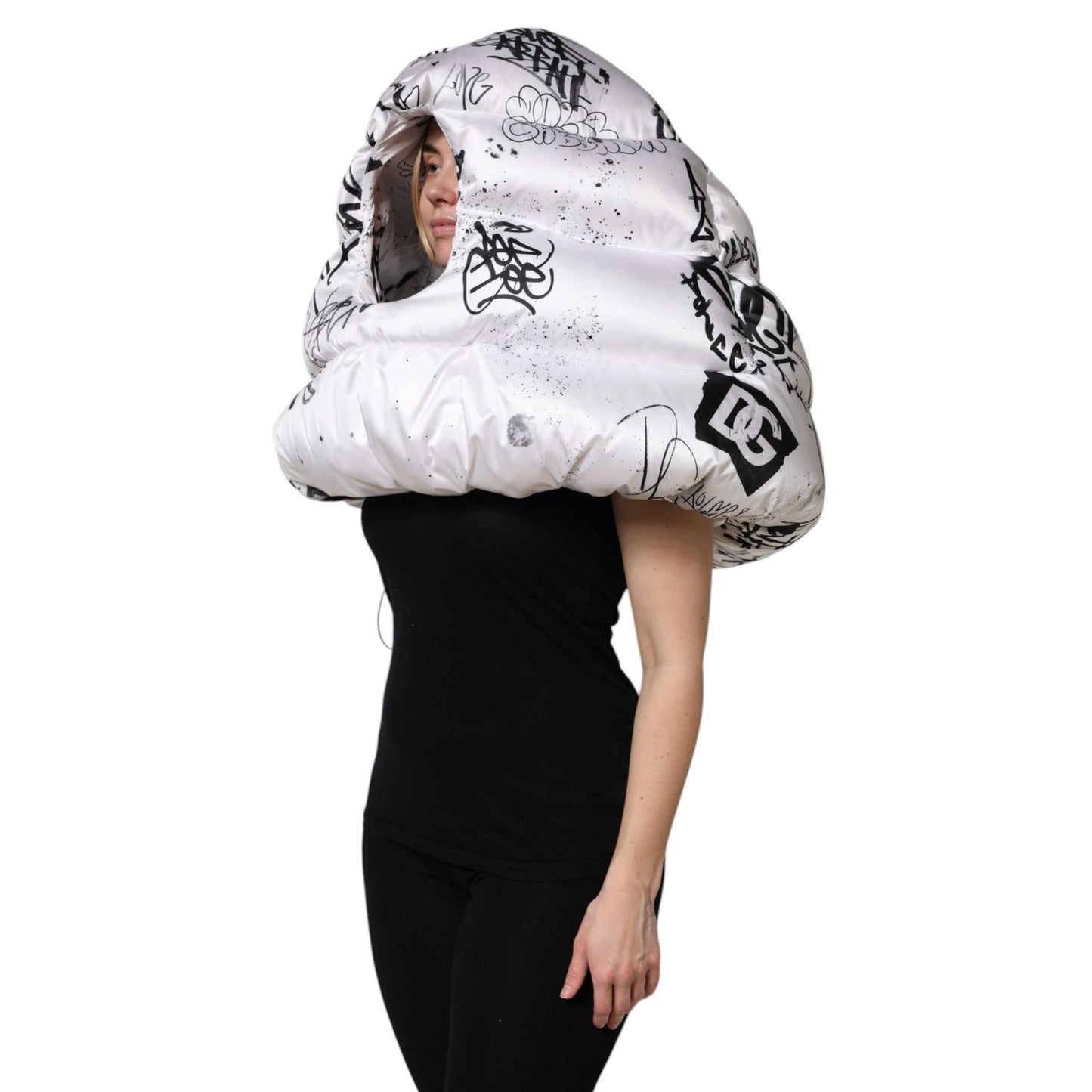 Dolce & Gabbana White Polyester Printed Hood Quilted Hat