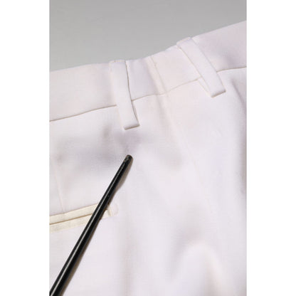 Dolce & Gabbana White Polyester Tapered Formal Trouser Pants