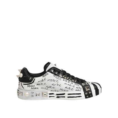 Dolce & Gabbana White Portofino Studded Men Sneakers Shoes