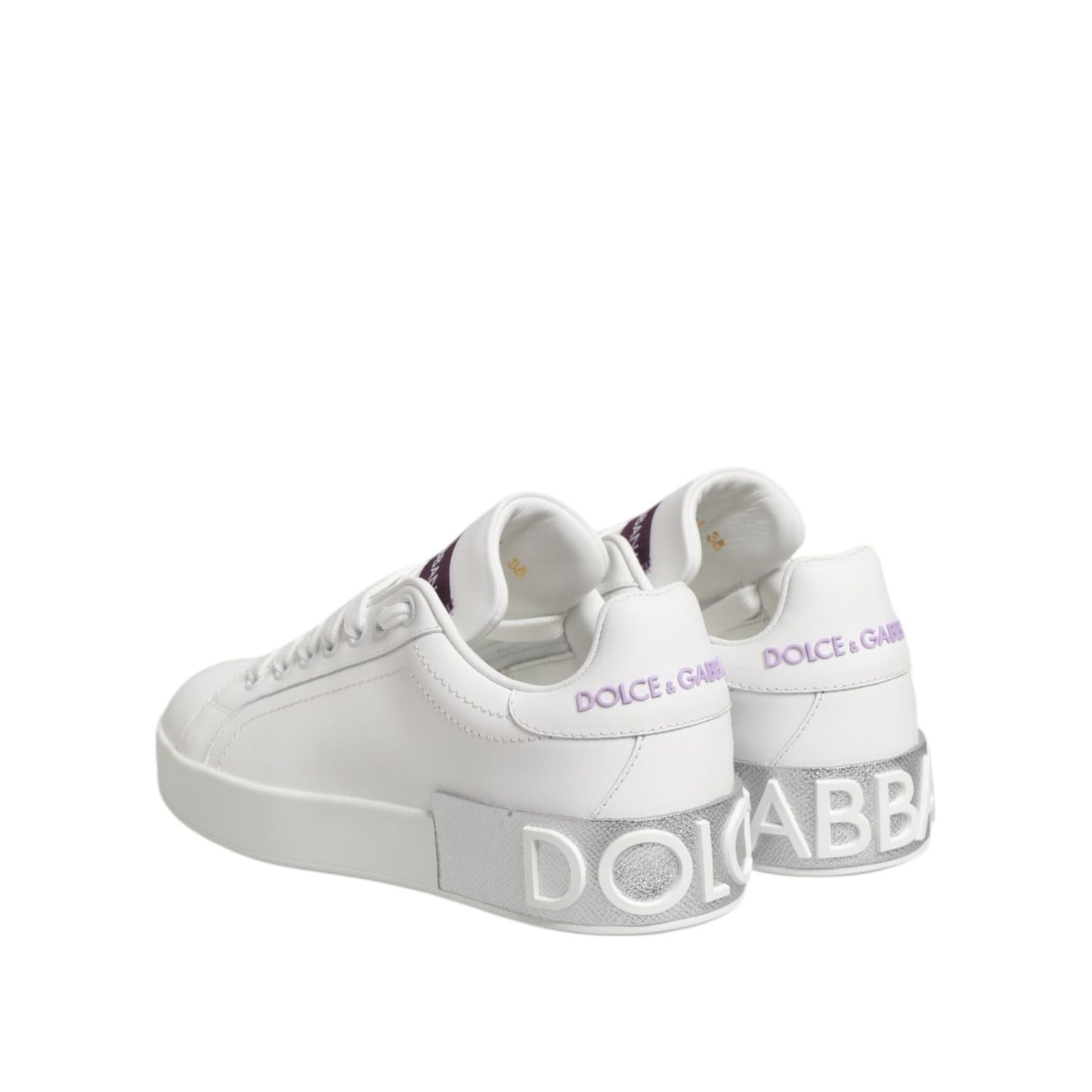 Dolce & Gabbana White Purple Leather Low Top Sneakers Shoes