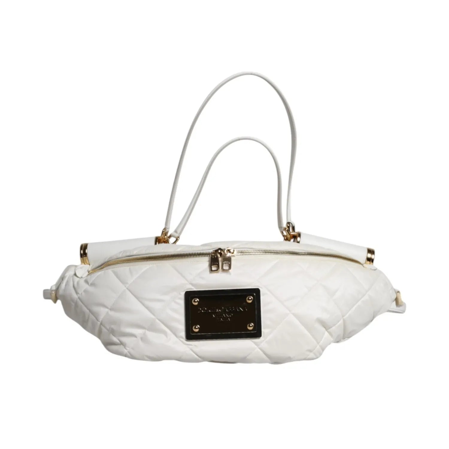Dolce & Gabbana White Quilted Logo 90's Sicily Belt Waist Fanny Pack Bag