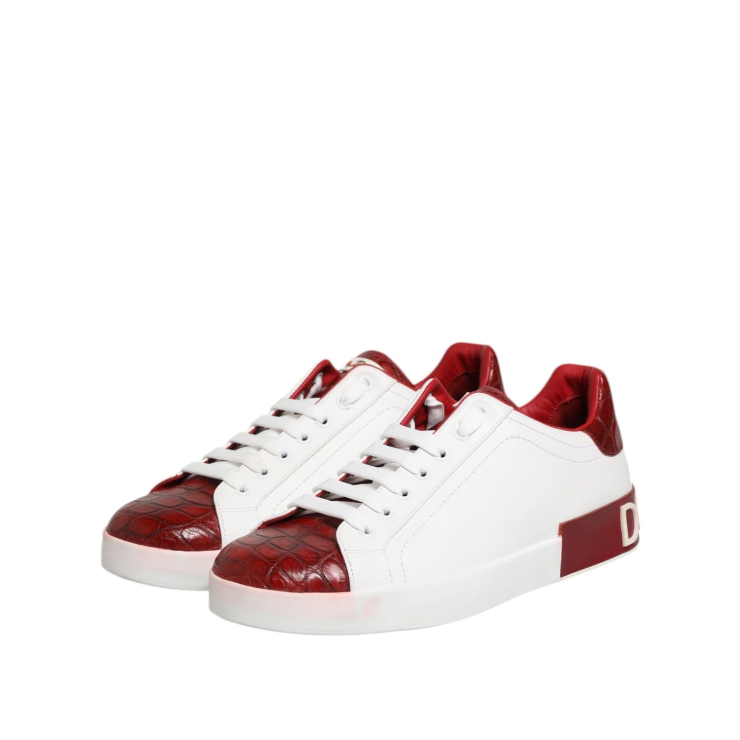 Dolce & Gabbana White Red Leather Lace Up Sneakers Shoes