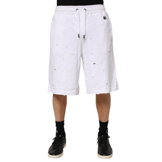 Dolce & Gabbana White Ripped Mid Waist Casual Bermuda Short Dolce & Gabbana