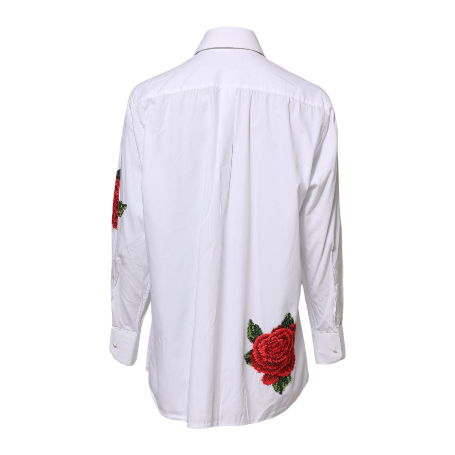 Dolce & Gabbana White Rose Embroidery Collared Shirt Top