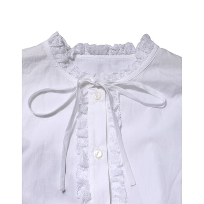 Dolce & Gabbana White Ruffled Lace Embellished Blouse Top