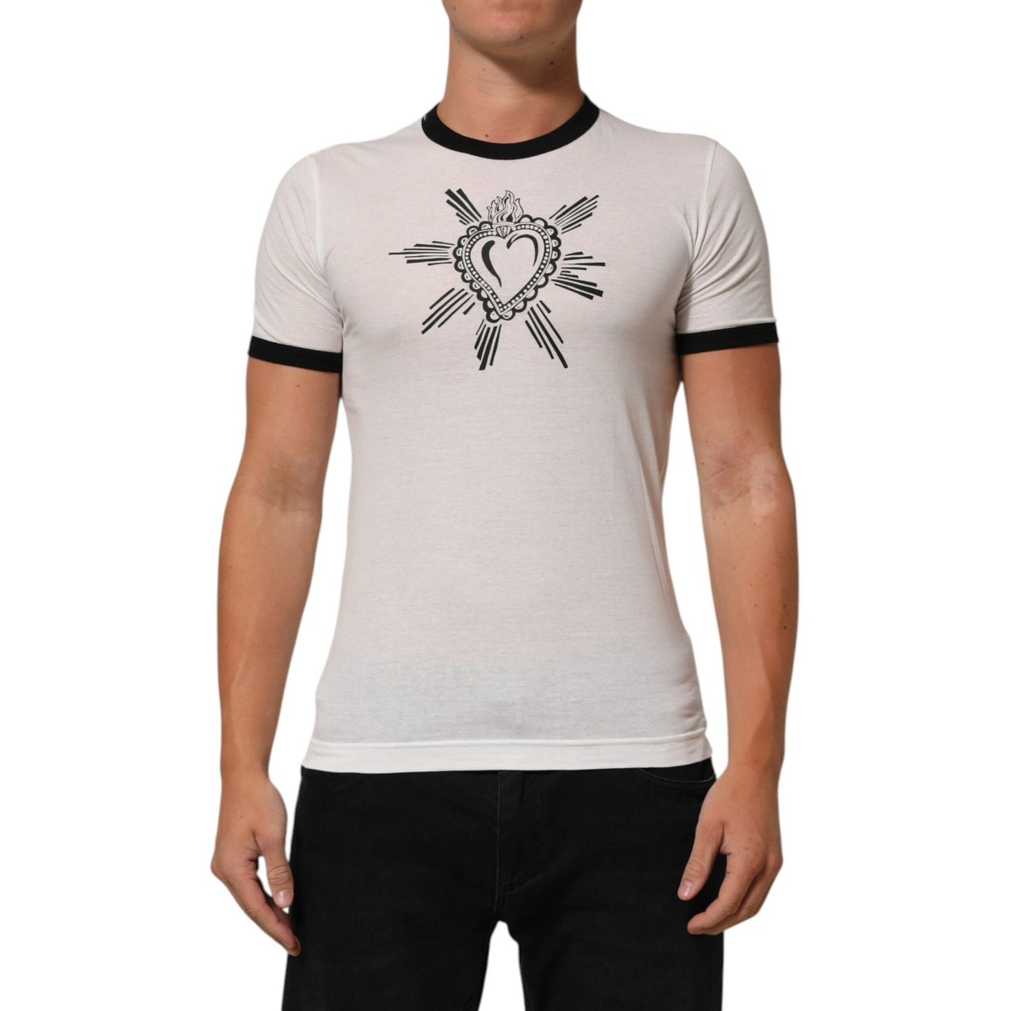Dolce & Gabbana White Sacred Heart Cotton Crew Neck T-shirt Dolce & Gabbana