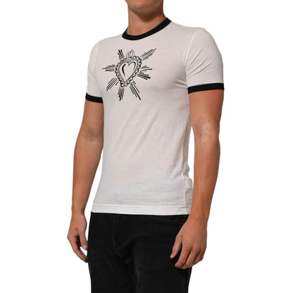 Dolce & Gabbana White Sacred Heart Cotton Crew Neck T-shirt Dolce & Gabbana