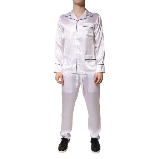 Dolce & Gabbana White Satin Silk Men Pajama Set Sleepwear Dolce & Gabbana