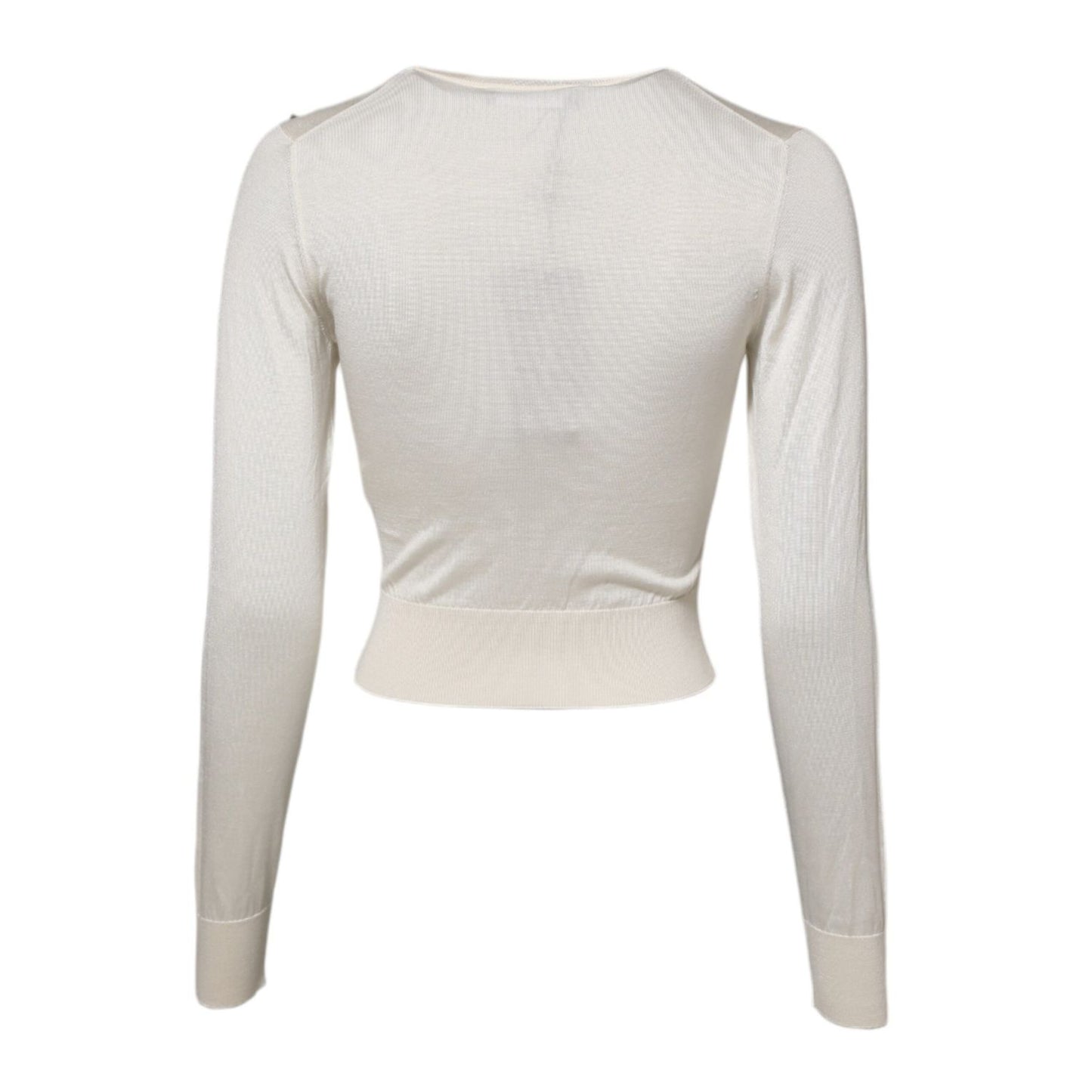 Dolce & Gabbana White Silk Lily Embellished Pullover Sweater