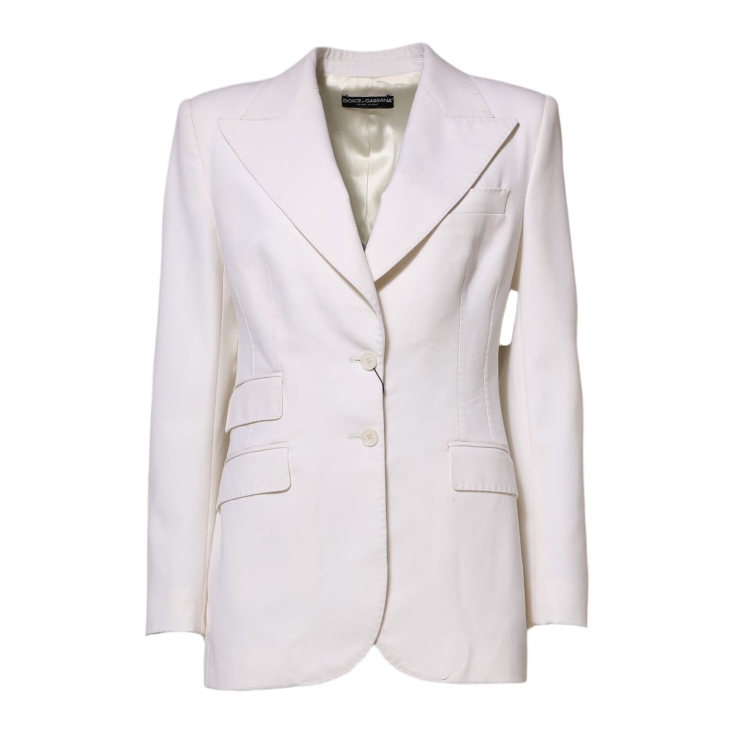 Dolce & Gabbana White Wool Single Breasted Women Coat Jacket