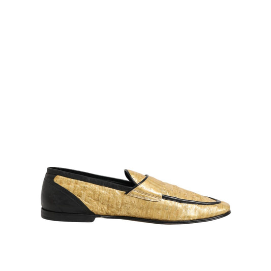 Dolce & Gabbana Yellow Black Leather Slip On Loafers Shoes Dolce & Gabbana