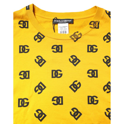 Dolce & Gabbana Yellow Cotton DG Logo Print Cropped T-shirt
