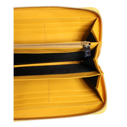 Dolce & Gabbana Yellow Leather Logo Plaque Zip Around Continental Wallet