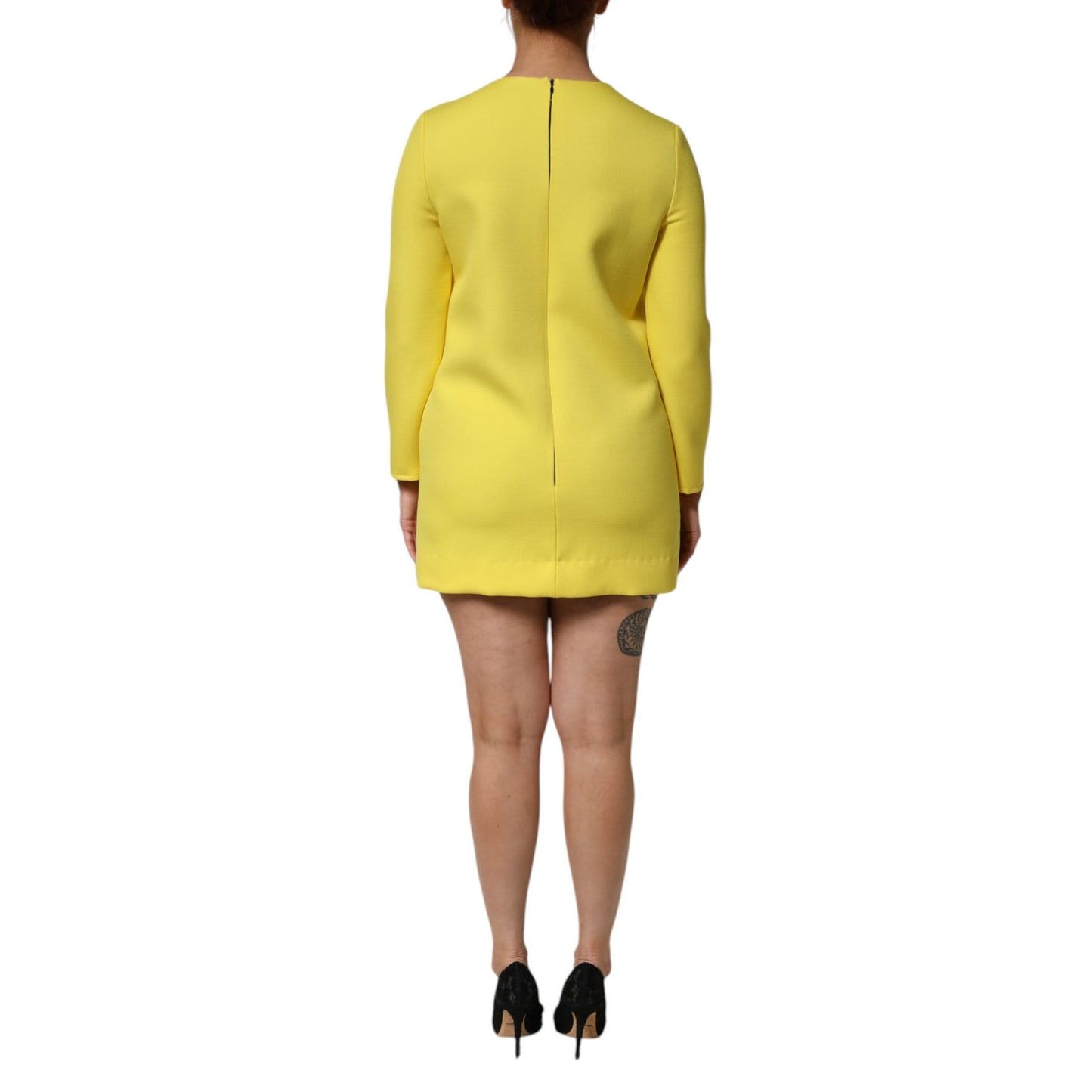 Dolce & Gabbana Yellow Viscose Acetate Mini Long Sleeve Dress