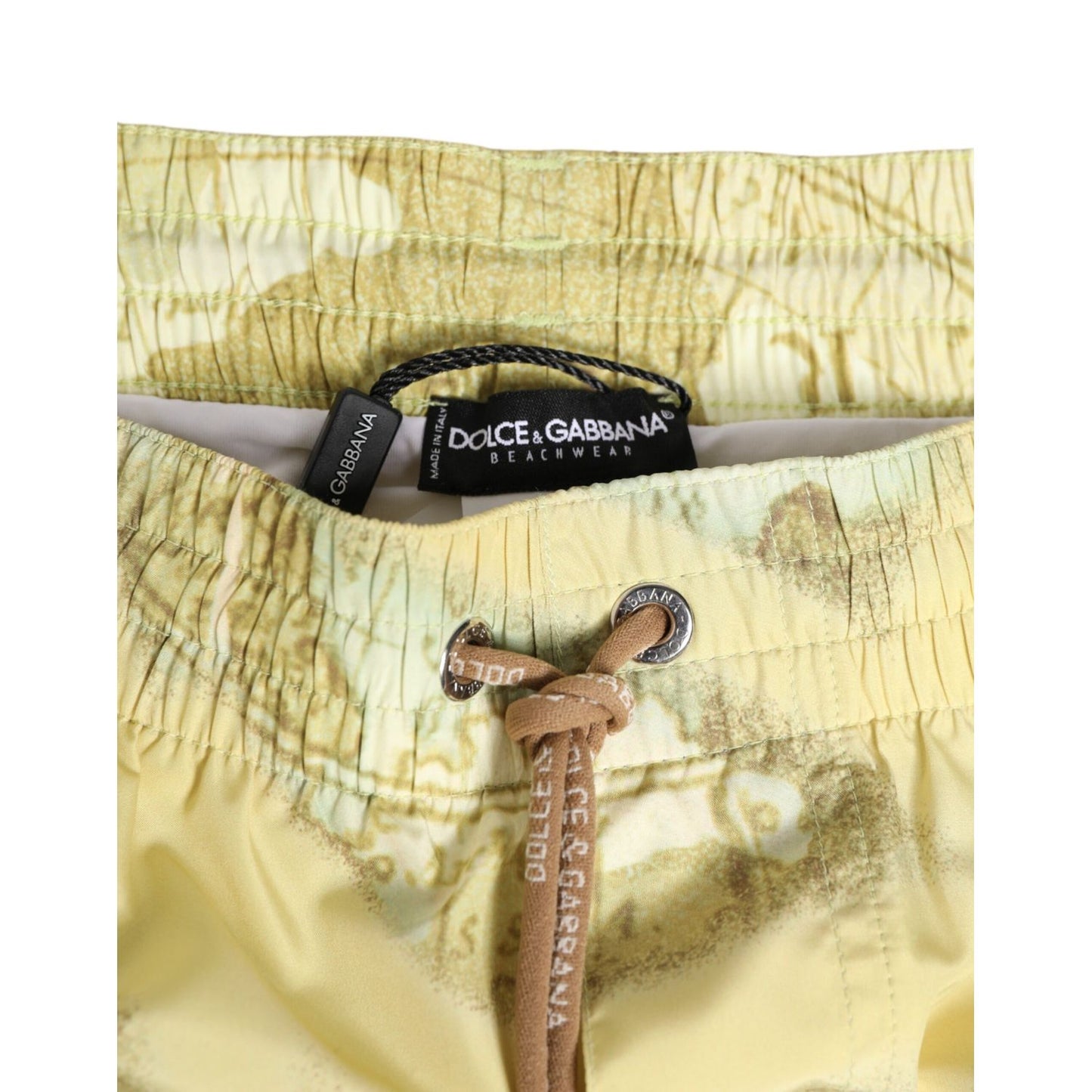 Dolce & Gabbana Yellow World Map Polyester Elastic Waistband Swimwear